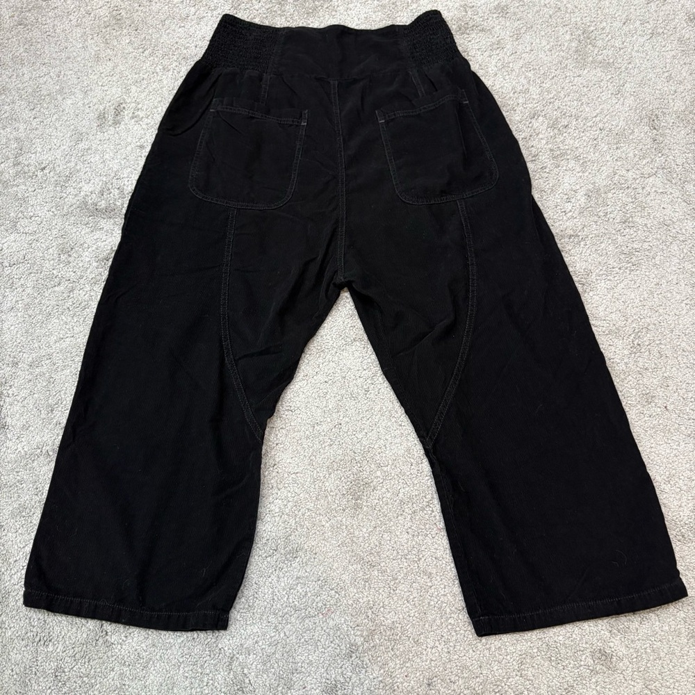 Free People Black Cropped Wide-Leg Smocked Waist Pants - Picture 4 of 13